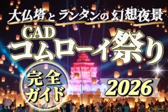【2026年】CADコムローイ祭り|大仏塔を背景に舞う幻想的な夜空!感動の完全ガイドのサムネイル画像